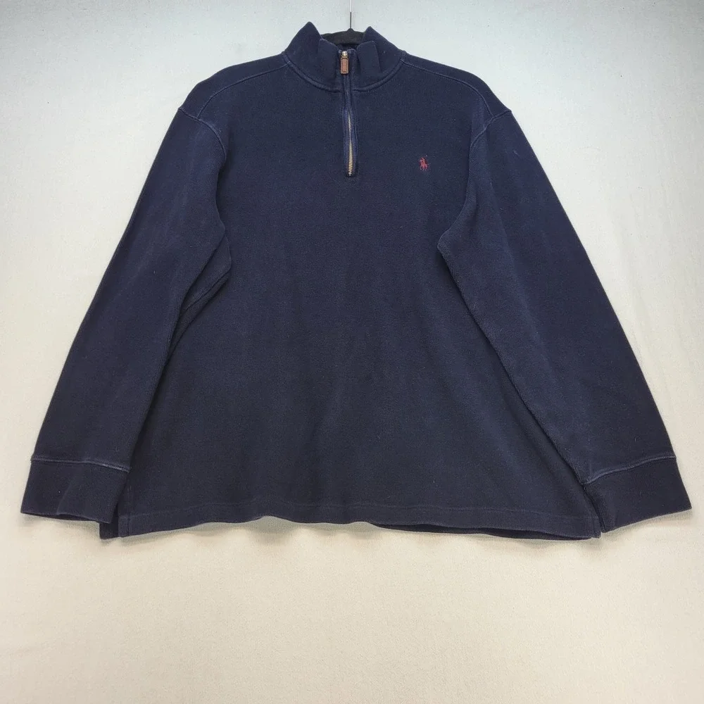 Polo Ralph Lauren Quarter Zip Pullover Mens XL Navy Blue Cotton Knit Mock Neck